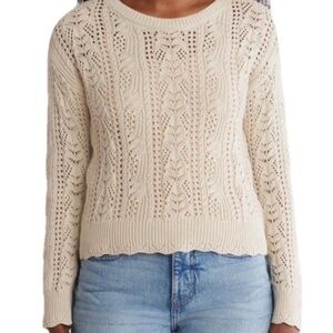 Lucky Brand Cream Women's Crew Neck Crochet Sweater